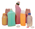 Flocons, bouchons, bouteilles en plastique